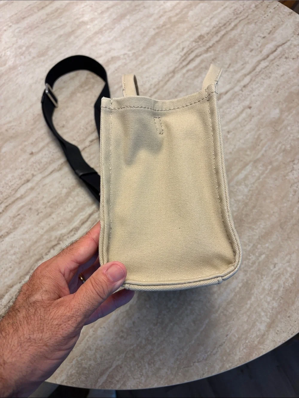 Marc Jacobs Small Beige Canvas 'The Tote Bag' with Black Strap - Picture 5 of 12